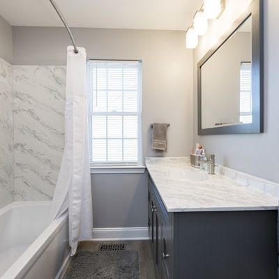 Hall bathroom Shower and Vanity